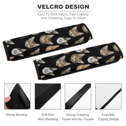 2 Pack Universal Soft and Comfortable Seat Belt Cover for Kids, Car Seats Pushchair Strollers High Chair Pushchair, Funny Cats Black Seat Belt Cushion - color: Pattern 466