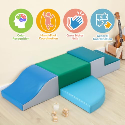 TODIBY 4-Pieces Climbing Toys for Toddlers: PU Leather - Soft Play Climbing for Toddlers - Foam Climbing Blocks for Crawling and Sliding Indoor Playground for Kids - style: Modern