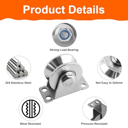 2 Pack 304 Stainless Steel V-Groove Pulley Wheel for Sliding Gate DIY Gym | Silent detachable duplex bearing pulley, with mounting screws & expansion pipes, for sliding gate, gym DIY, material handling