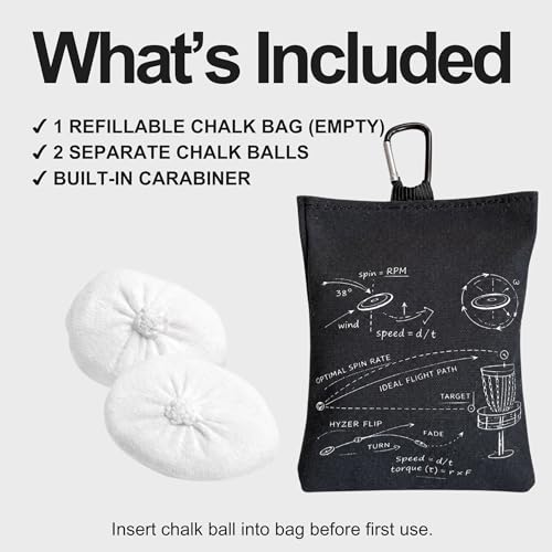 Refillable Disc Golf Chalk Bag with Carabiner, 2 Chalk Balls Included – Grip Bag for Dry Hands & Consistent Release, Frisbee Golf Accessory - style: Flight Path – Black