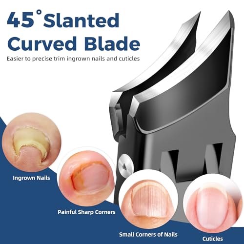 Slanted Toenail Clippers, Wide Opening Ingrown Nail Clippers for Men | Toenail Clippers for Seniors Thick Toenails, Long Handle Toe Nail Clippers with Catcher - color: Black 2pcs