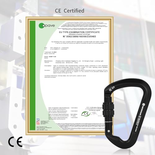 NewDoar CE Certified 30kN-6744lbs Climbing Carabiner Professional, Heavy Duty D Screwgate Clip, for Climbing,Rappelling,Hunting, Rescue - color: Screwgate/Black/2pcs