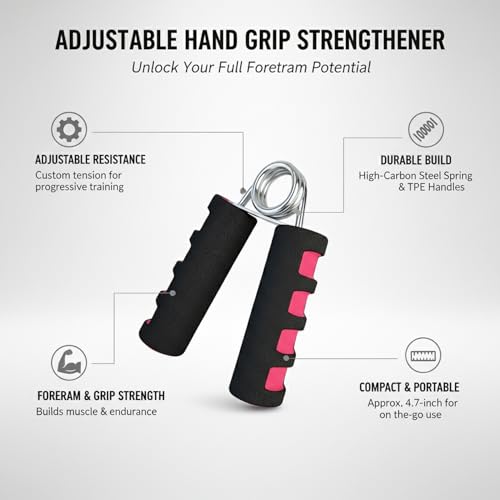 Adjustable Hand Grip Strengthener with Ergonomic TPE Foam Handles for Forearm & Finger Exercise - color: Red