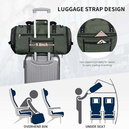 WITZMAN Duffle Bag for Men 3 in 1 Convertible 45L Nylon Gym Travel Backpack | Multi-pockets with Shoe Compartment and Dry-wet Pocket, One Duffel Bag for Sports, Weekender, Overnight, B693 Army Green - color: Army Green