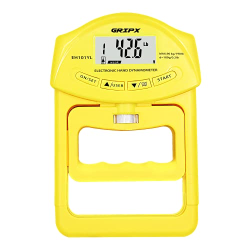 Digital Hand Dynamometer Grip Strength Measurement Meter Auto Capturing Electronic Hand Grip Power 198Lbs / 90Kgs - color: Yellow