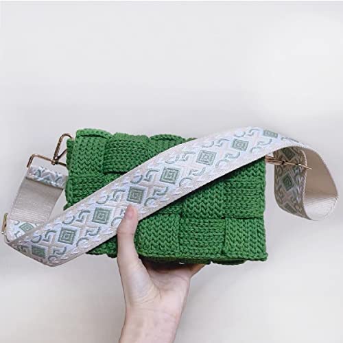 Wide Replacement Shoulder Strap Adjustable Crossbody Canvas Webbing for Messenger Bag Laptop Computer Bag - color: #3 - Khaki & Green Rhombus