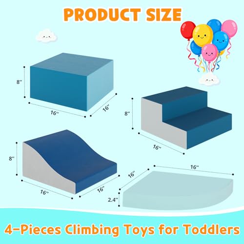 OUTLANE Climbing Toys for Toddlers, Foam Climbing Blocks, Indoor Climb & Crawl Playset, 4-Piece Set, Blue - color: 4-piece