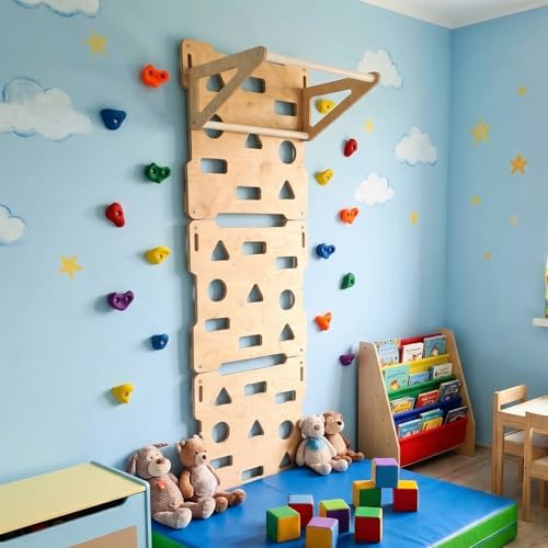 6 x 2 ft Climbing Wall Panels for Home Gym Wooden Indoor Climbing Wall Panels with Removable Pull-up Bar for Home Playground Playrooms Montessori Rooms Sensory Spaces