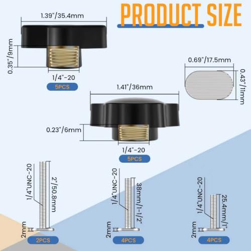 10 Sets 1/4"-20T-Track Hardware Kit, 3 Sizes 1", 1-1/2", 2" T Bolts | Washers Star Knobs T-Knobs | Woodworking T Track Fixture Fastening Parts - size: 3 Sizes 1", 1-1/2", 2" T Bolts