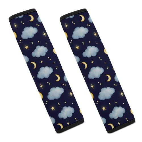 Universal Soft and Comfortable Seat Belt Cover for Adults and Children, Most Cars, 2 Pack Moon Cloud Stars Dreamy Night Sky Seat Belt Covers Cushion Neck and Shoulder Support - color: Pattern 613
