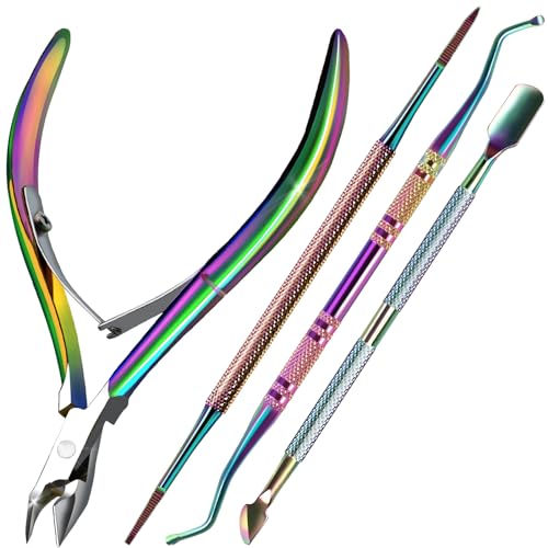 FANDAMEI Cuticle Kit, 4 PCS Nail Care Kit, Manicure Pedicure Tools, Nail Cuticle Nippers, Ingrown Toenail Tools Kit, Toenail File and Lifters Stainless Steel, Nail Lifter, Nail Cuticle Pusher - color: Colorful
