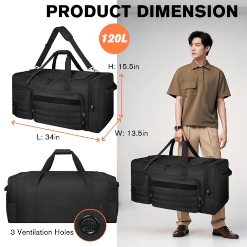 Goloni 130L Heavy Duty Large Duffle Equipment Bag,Catchers Gear Bag with Shoe Compartment,Baseball Duffle Bag - color: Black