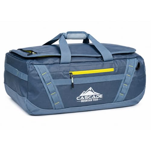 Cascade Mountain Tech 60L Duffle Bag, Convertible Travel Duffel Bag for Men Women, Water Resistant & Tear Resistant - color: Bering Sea Blue