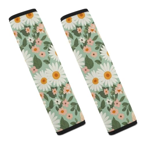 2PCS Spring Boho Floral Neutral Green Flowers Leaves Pastel Peony Daisy Car Seat Belt Pad Universal Soft And Comfortable Harness Pads Strap for Kids, Car Seats Pushchair Strollers High Chair Pushchair - color: Pattern 1078
