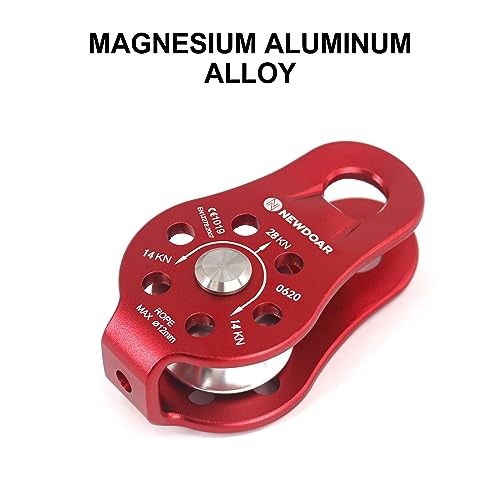 NewDoar Fixed Plate Micro Pulley,28KN CE Certified General Purpose Small Aluminum Rope Pulleys for Climbing/Aloft Work/Rappelling/Rescue Etc - color: One Unit (28KN Pulley Red)