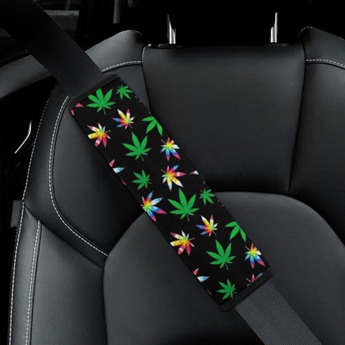 2 Pack Tie Dye Weedleaf Leaf Car Seat Straps Shoulder Pads Breathable Shoulder Protector for Elderly Support, Most Cars, Pressure Relief - color: Pattern 496