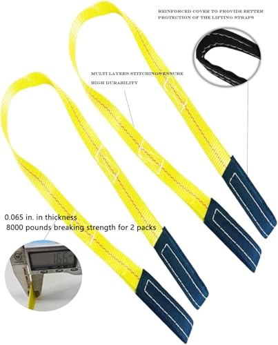 2 Pack 1 "x6' Lift Sling Straps Reinforced Loops 1 inch 6 Feet Tree Saver Strap 8000 Pound Capacity, Lifting Straps for Hoist, Winch Straps Yellow