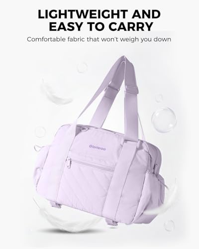 Small Gym Bag for Women - Duffle Weekender Work Duffel Carry on Tote Bag | Puffer Yoga Mat Holder Wet Compartment Coin Purse BPA-Free - color: Purple
