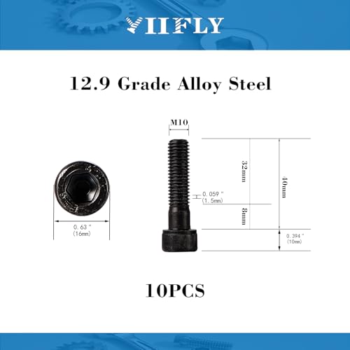 M10-1.5 x 40mm Socket Head Cap Screws, M10x1.5 Bolt, 12.9 Grade Alloy Steel, Allen Socket Drive, Black Oxide Finish, Full Thread, Quantity 10 - size: M10 x 40mm(10PCS)