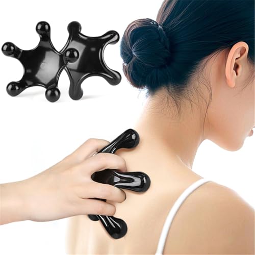 Trigger Point Massage Tools, 2 Pcs 5 Point Deep Tissue Manual Massager Handheld Body Massagers, Handheld Palm Pressure Point Massage Tool for Neck Shoulder Back Muscle Pain Relief (Black) - color: Black