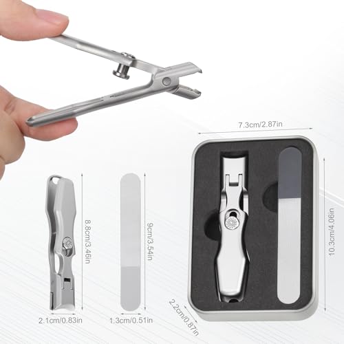 Nail Clippers for Thick Nails,Stainless Steel Anti-Splash Nail Clippers Open Large Fingernail Cutter Nail File Portable Sharp Toe Accessories for Men Women, with Box