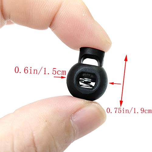 TTSAM 25 PCS Adjustable Ball Cord Lock Round Toggle Stopper Cord Stop Toggle Rope Toggle Spring Cord Clips, for Paracord, Drawstrings, Camping, Hiking, Shoelace Replacement, Sports, Backpack,Black