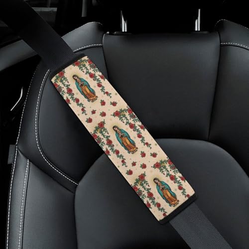 Universal Soft and Comfortable Seat Belt Shoulder Pad for Adult Use, Most Cars, 1 Pair Red Rose Guadalupe Virgen Harness Pads Strap Anti-Slip Pad - color: Pattern 34