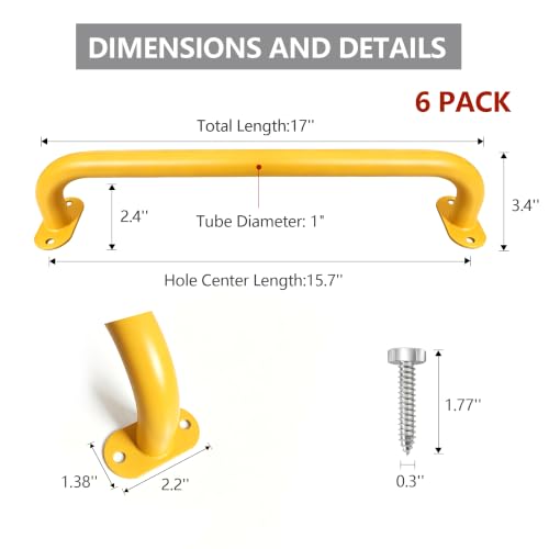 Monkey Bars Indoor Playground Handles 17inch, Heavy Duty Ceiling Grab Bars for Climbing Frames, Wall Ladders, Treehouses and Swing Set Accessories (6-Pack) - color: Yellow