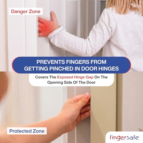 Fingersafe Home Door Finger Guard Protector for Kids - 43” uPVC Push Side Easy 3M Stick-On Safety Hinge Cover, Door Pinch Protector for Babies - Made in USA Finger Pinch Door Guard for Kids - style: HOME-PUSH -SIDE