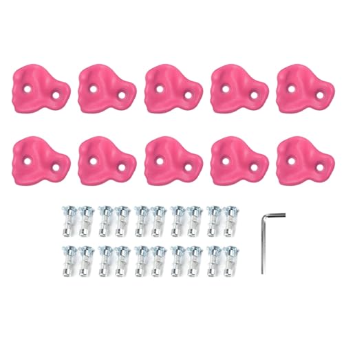 Keenso Rock Climbing Holds, PE Rock Wall Hold Set 12PCS with Screws and Wrench, Ergonomic Grip, 80kg Capacity, 12.5 X 10cm, for Indoor Outdoor Kids Adults Training - color: Pink