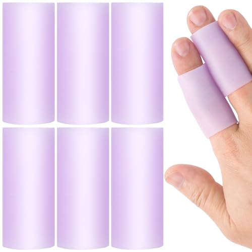 Pndeyo 6pcs Gel Finger Sleeves, Elastic Tube Silicone Finger Support Sleeve, Soft Hand Cushions Protector for Reliefing Hands Cracking Trigger Pain- Purple - color: Purple