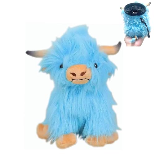 Funny Highland Cow Rock Climbing Chalk Bag, Soft Fluffy Cow Climbing Chalk Pouch with Drawstring Adjustable Belt, Fit Bouldering, Gymnastics Outdoor Activities for Climbers - color: blue