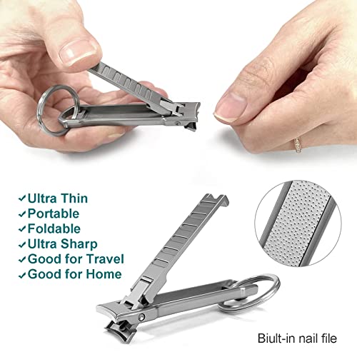 Nail Clippers for Natural Finger Nails Ultra Thin Mini Travel Portable Folding Wide Jaw Cutter with Glass Nail File Curved Trimmer for Fingernail Toenail, with Keychain(X021DB-S) - size: Mini
