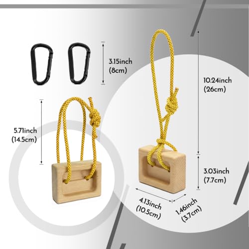 Portable Beech Wood Fingerboard Climbing Hangboard Set – Dual-Pocket Grip Blocks for Finger & Forearm Strength Training – Adjustable Rope and Metal Clips Included - color: 2*Grip Blocks