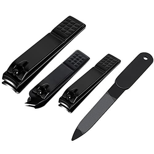 Aogeili Nail Clippers Set, Sharp Stainless Steel Fingernail & Toenail Clippers, Black Nail Cutter, Perfect 4 pcs Black Nail Cutter for Men/Women/Kids, Set Include Nail File. - size: Large/Small/Oblique/File