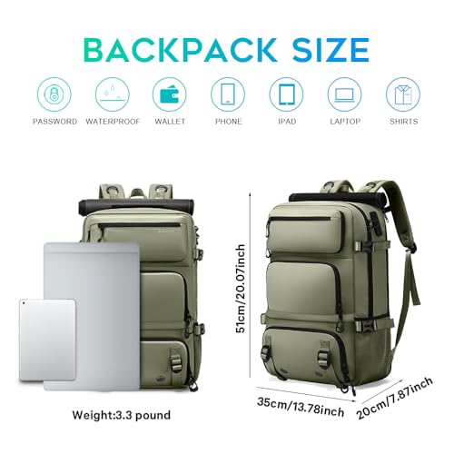 FUTURE AESTHEICS Travel backpack Carry-on Travel Backpack For Women Men Flight Approved Business Weekender Overnight Waterproof Daypack (Green) - color: Green