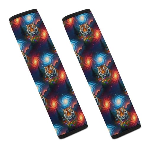 2 Pack Starry Night Floral Animal Tiger Seat Belt Shoulder Pad Breathable Shoulder Harness Cover for Child, All Vehicles, Neck and Shoulder Support - color: Pattern 176