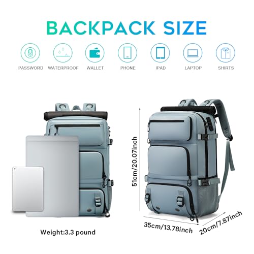 FUTURE AESTHEICS Travel backpack Carry-on Travel Backpack For Women Men Flight Approved Business Weekender Overnight Waterproof Daypack (Light Blue) - color: Light Blue