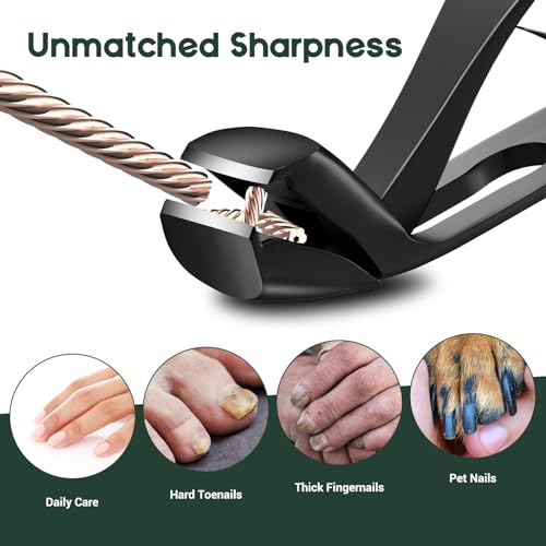 Angled Head Nail Clippers for Seniors, Ergonomic Toenail Clippers for Thick Nails with Wide Jaw Opening, Premium Steel Nail Cutter Nail Clippers with Catcher for Men and Women Black - style: Black Angled Head