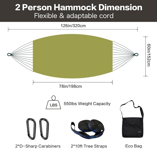 CHULIM Handwoven Mayan Hammock with 10ft Tree Straps, 550lbs Capacity Soft Rope Double Hammock, Portable Outdoor Hammock with Carry Bag for Camping Backyard Beach - Green - color: Green