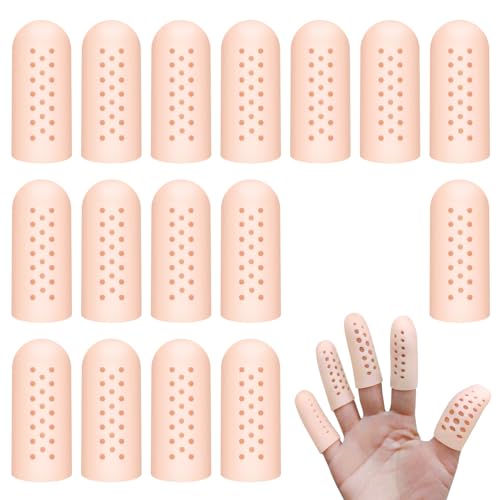 16Pcs Gel Finger Cots with Air Holes,Breathable Protectors for Finger Tips - Ideal for Wound, Cracking,Writing & Housework,Multi - Scene Hand Care