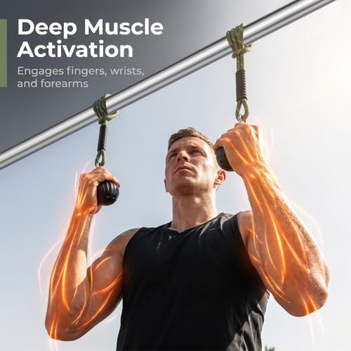 Pull Up Power Balls, Non-Slip Rock Climbing Grips, 40 Inch Rope Hand Exerciser for Chin Up Bar, Kettlebell, Barbell, Home Fitness Training