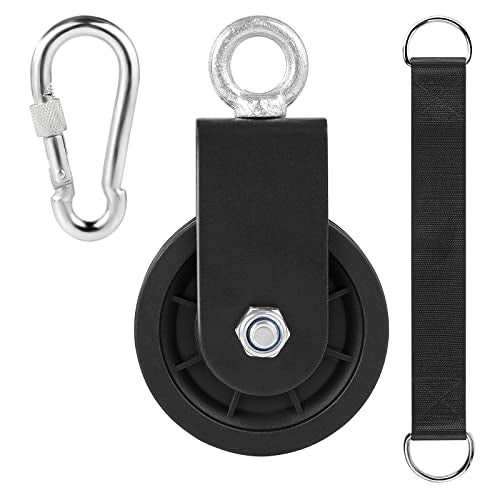 3.54 in Cable Pulley 360 Rotation Traction Wheel with Carabiner and Strap,Silence Smooth Detachable for DIY Gym Pulley System,DIY Gym Attachment Lifting Blocks,Ladder Lift,Hoists,Clothesline - color: 1 Pulley+1 Carabiner+1 Straps