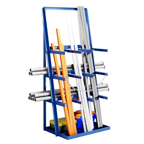 Vertical Bar Rack, 3000 LB Capacity, Steel Bays Long Parts Storage Rack, Lumber and Metal Garage Organizer, Heavy Duty Pipe Organizer Shelf With Chain for Garage Basement Pantry
