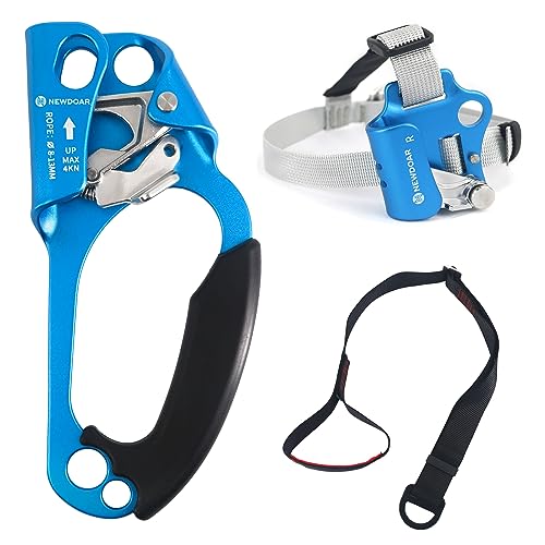 NewDoar UIAA & CE Certified Hand Ascender Rock Climbing Tree Arborist Rappelling Gear Equipment Rope Clamp for 8~13MM Rope - color: Blue Set-Right