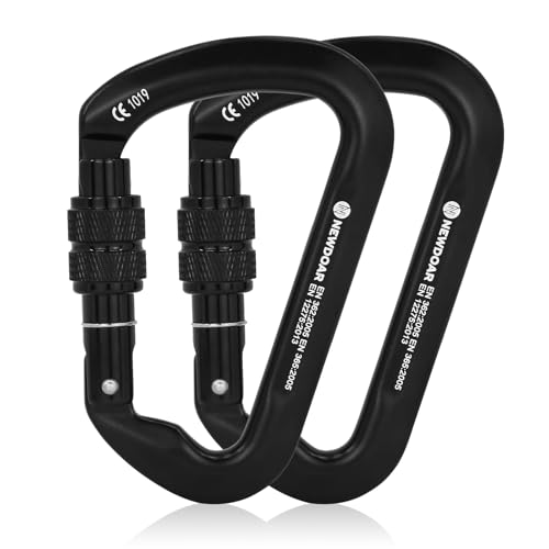 NewDoar CE Certified 30kN-6744lbs Climbing Carabiner Professional, Heavy Duty D Screwgate Clip, for Climbing,Rappelling,Hunting, Rescue - color: Screwgate/Black/2pcs