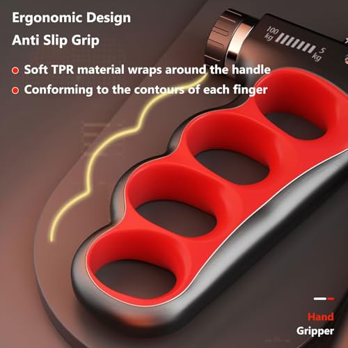 Grip Strength Trainer Forearm Strengthener 11-220 lbs Adjustable Resistance | Automatic Counting, Ergonomic Design, Ideal Device for Grip Strengthening, Arthritis Relief, Hand Physical Therapy & Rehab - color: Red