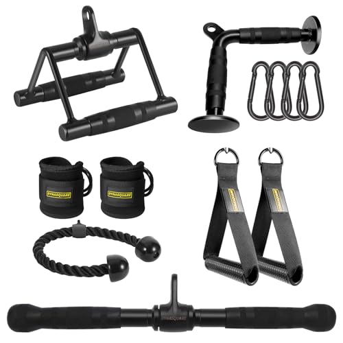 Cable Machine Attachments Combo, Heavy Duty Solid Steel LAT Pulldown Attachments with Exercise Handles & Ankle Straps, Home Gym Machine Accessories