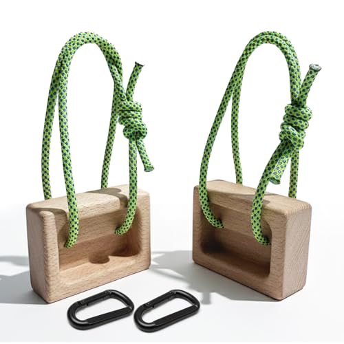 Portable Climbing Hangboard Dual Depth Wooden Grip Blocks for Finger Strength, Power, and Forearm Training Beech Wood Hang Board with Adjustable Rope and Carabiners - color: Wooden Grip*2