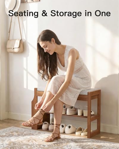 Pipishell 26″ Solid Pine Wood Shoe Rack Bench with Soft Cushion, 2 Tiers Shoe Storage Organizer with Lift-Top Storage and Side Holder, Holds up to 440 lbs, Shoe Bench for Entryway, Hallway, Bedroom - size: 25.8 Inch